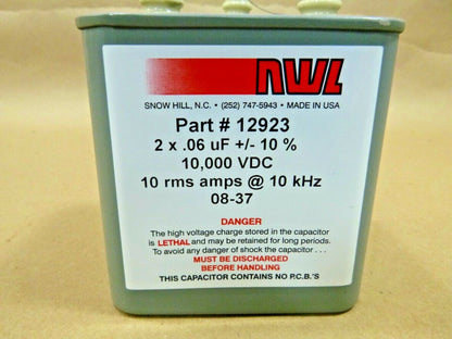 NWL SNOW HILL CAPACITOR 2 x .06 uF +/- 10% 10,000 Vdc - 10 rms amps @ 10 kHz | Electrical MRO Replacement Parts &amp; Components and Commercial Electrical Supplies Company