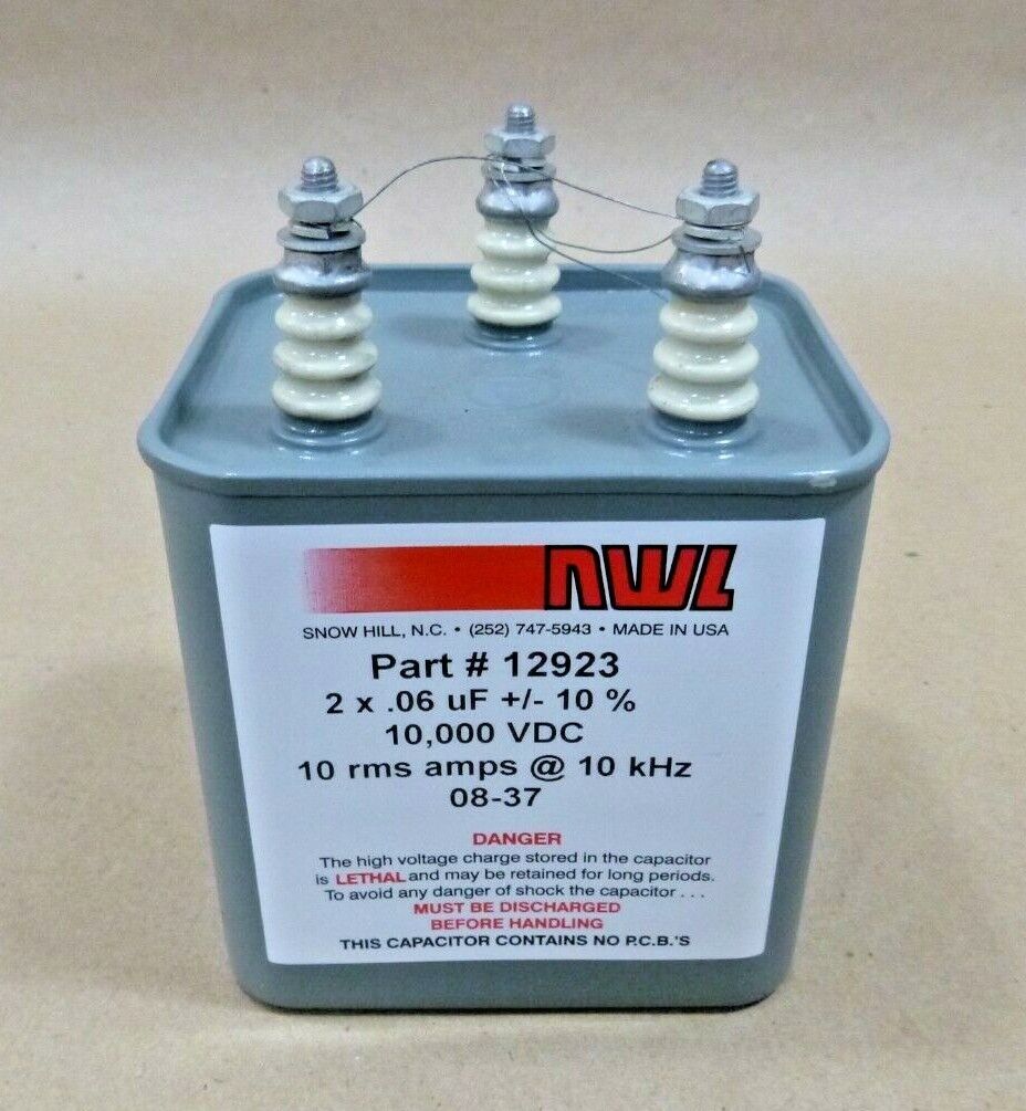 NWL SNOW HILL CAPACITOR 2 x .06 uF +/- 10% 10,000 Vdc - 10 rms amps @ 10 kHz | Electrical MRO Replacement Parts &amp; Components and Commercial Electrical Supplies Company