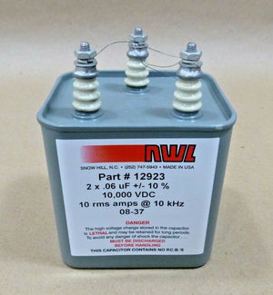 NWL SNOW HILL CAPACITOR 2 x .06 uF +/ - 10% 10,000 Vdc - 10 rms amps @ 10 kHz - Royal Equipment NWL