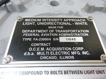 OCEM FA-23000/4 MEDIUM INTENSITY MALSR WHITE UNIDIRECTIONAL APPROACH LIGHT | Industrial MRO Replacement Parts, Manufacturing Machine Parts &amp; Components, Heavy Equipment Parts Supplier