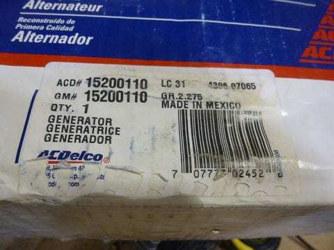 OEM Genuine AC Delco Reman 15200110 Alternator For Chevrolet GMV Isuzu - Royal Equipment AC DELCO