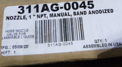 OPW 311AG-0045 ALUMINUM 1" NPT MANUAL SAND ANODIZED FUEL NOZZLE USGI | Industrial MRO Replacement Parts, Manufacturing Machine Parts &amp; Components, Heavy Equipment Parts Supplier