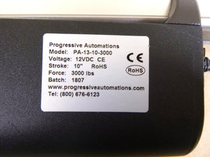 PA - 13 - 10 - 3000 Industrial Linear Actuator 12 Vdc, 3000 Lbs Force, 10" Stroke - Royal Equipment PROGRESSIVE AUTOMATIONS