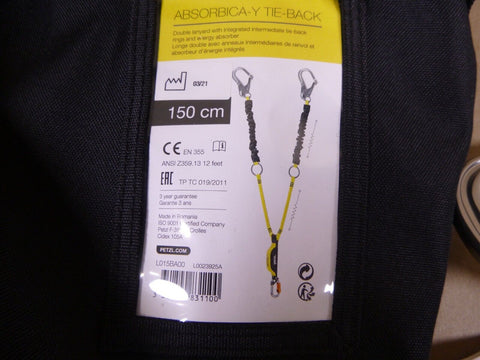 Petzl L015BA00 Absorbica - Y Tie Back with Rebar Hooks 150cm New in Bag - Royal Equipment PETZL