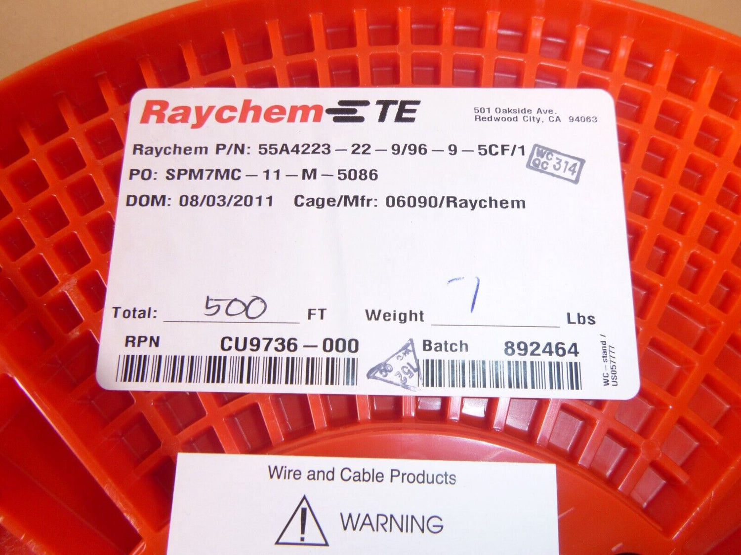 Raychem 55A4223-22, 2/22 AWG Cable (500&