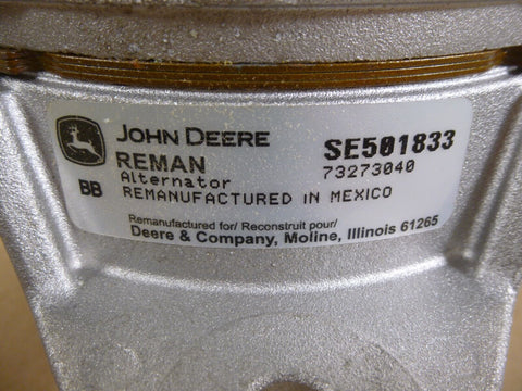 Reman OEM John Deere SE501833 Alternator Genuine Fits 200D 200DLC 240DLC 270DLC - Royal Equipment JOHN DEERE