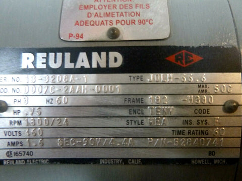 Reuland Electric 3/4 Hp 460V Slip Ring Crane Motor Complete W/ Reducer 24 Rpm - Royal Equipment Reuland Electric