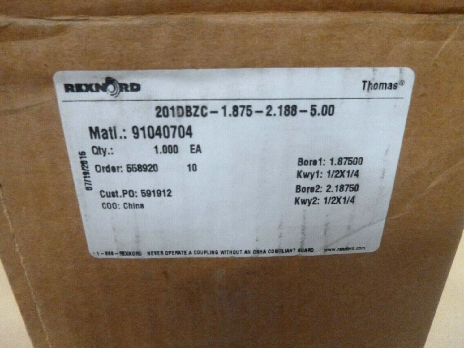 Rexnord Thomas 201DBZ Complete Flexible Coupling Assembly Bored 1-7/8" x 2-3/16" | Industrial MRO Replacement Parts, Manufacturing Machine Parts &amp; Components, Heavy Equipment Parts Supplier