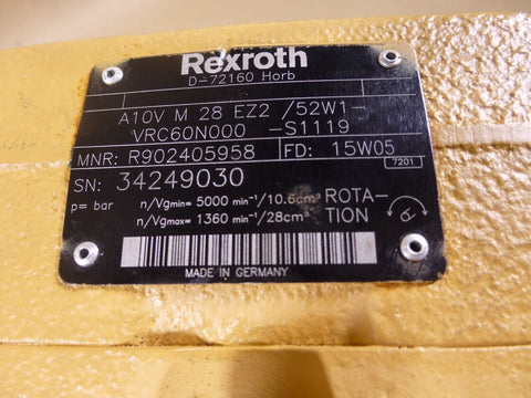 REXROTH R90240595B AXIAL PISTON MOTOR A A10V M 28 EZ2 /52W1 - VRC60N000 - S1119 - Royal Equipment REXROTH