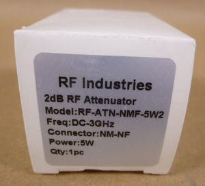 RF Industries RF - ATN - NMF - 5W2 2dB RF Attenuator , 3GHz DC , NM - NF , 5 Watt - Royal Equipment RF INDUSTRIES