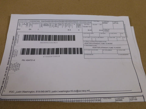 RF9906 - 13 Straight Adapter HS4751 - 6 SLF2006 - 06 , 4730 - 00 - 475 - 4818 - Royal Equipment USGI