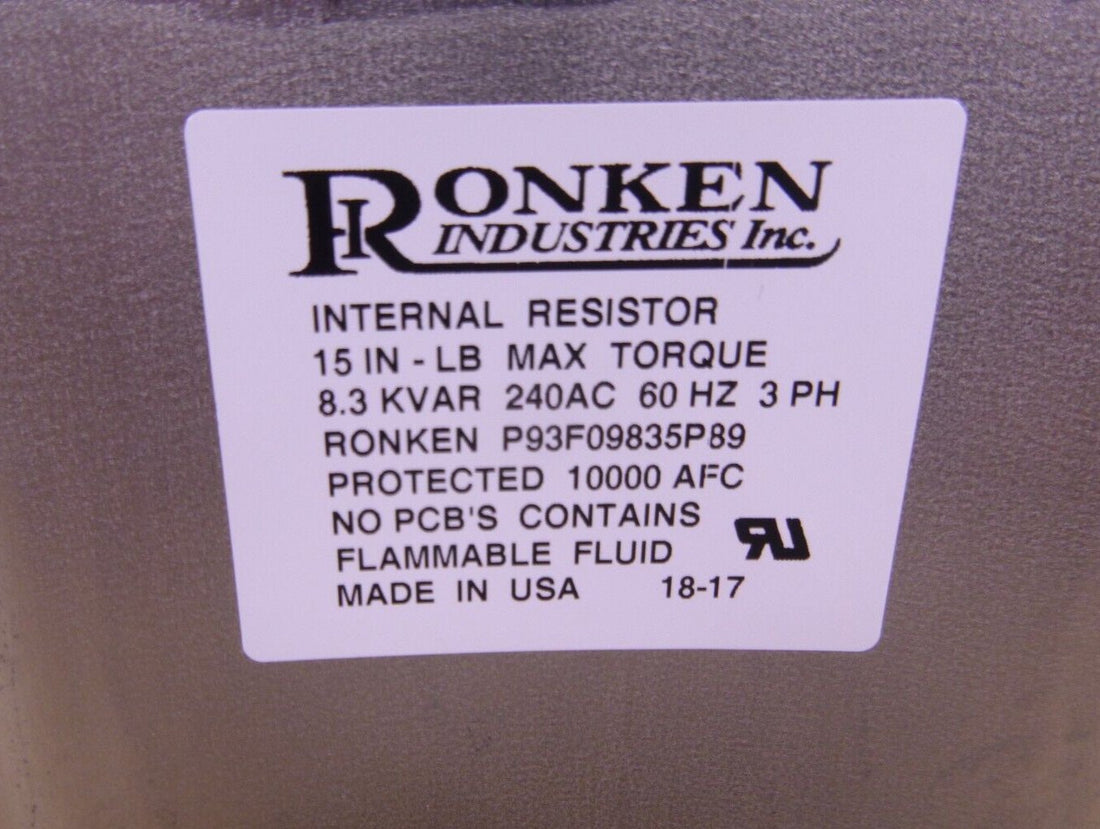Ronken USA 3 Phase Power Factor Correction Capacitor 8.3 KVAR 240 VAC 60 HZ | Electrical MRO Replacement Parts &amp; Components and Commercial Electrical Supplies Company