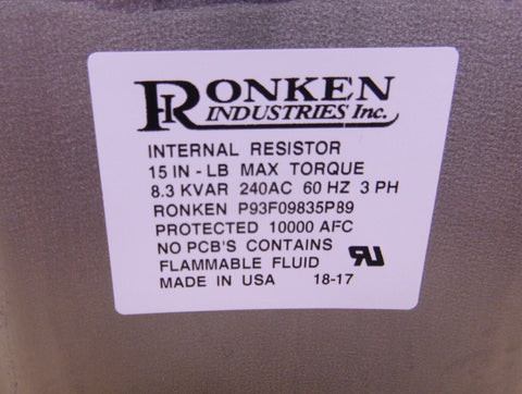 Ronken USA 3 Phase Power Factor Correction Capacitor 8.3 KVAR 240 VAC 60 HZ - Royal Equipment RONKEN