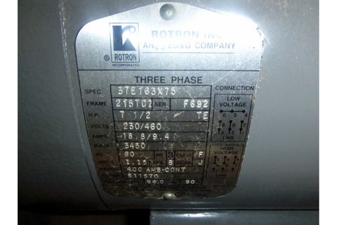 Rotron DR Industrial Regenerative Blower 7 - 1/2 HP 3 - Phase 230/460 Volts - Royal Equipment EG&G ROTRONRegenerative Blowers