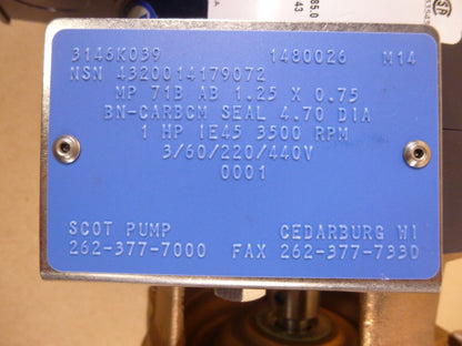 Scot 3146K039 Bronze Marine Centrifugal Pump 1HP 3PH 10GPM , 1-1/4" x 3/4" | Industrial Electric Motors, Pumps &amp; Parts