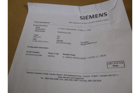 SIEMENS 6GK6050 - 0ML40 - 0RA1 Ruggedcom Module 2x 1000LX Singlemode, MX5000PN MSM36 - Royal Equipment Royal Equipment