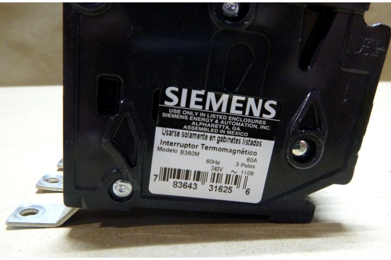 Siemens B360M - Circuit Breaker 60A 3p 240V 10K, 50C | Electrical MRO Replacement Parts &amp; Components and Commercial Electrical Supplies Company