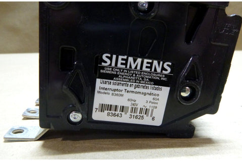 Siemens B360M - Circuit Breaker 60A 3p 240V 10K, 50C - Royal Equipment Royal Equipment