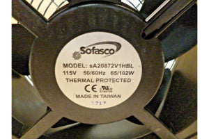 Sofasco SA20872V1HBL 208x208x72mm Cooling Fan 115 V - 102 W - 630 CFM - 65 DBA - Royal Equipment Royal Equipment