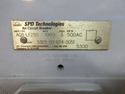 SPD Technologies AQB-LF250 U.S. Naval Circuit Breaker 5925-01-185-5155 | Electrical MRO Replacement Parts &amp; Components and Commercial Electrical Supplies Company