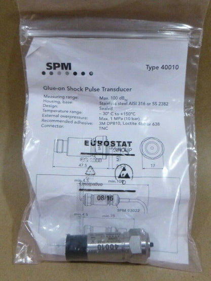 SPM TYPE 40010 GLUE-ON SHOCK PULSE TRANSDUCER 100dB STAINLESS STEEL 13FT. CABLE | Industrial MRO Replacement Parts, Manufacturing Machine Parts &amp; Components, Heavy Equipment Parts Supplier