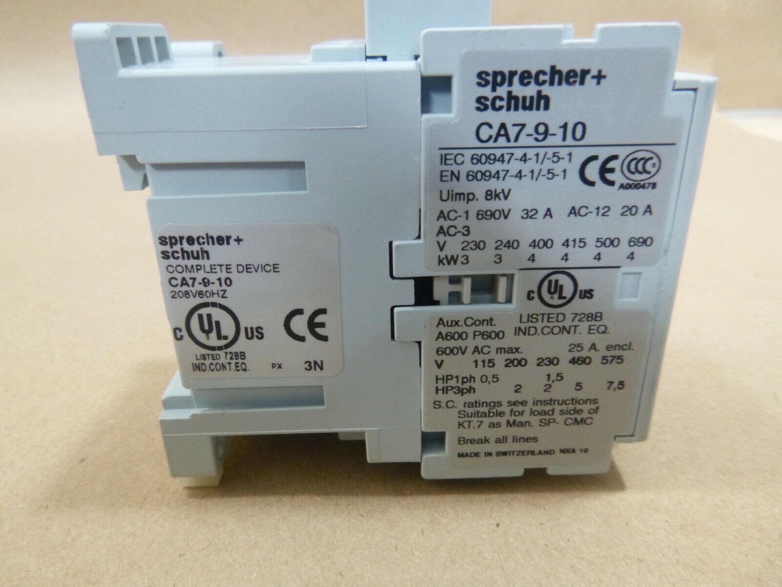 Sprecher + Schuh CA7-9-10-208 3-pole, 9 AMP contactor DIN Rail 208 Volt Coil | Electrical MRO Replacement Parts &amp; Components and Commercial Electrical Supplies Company