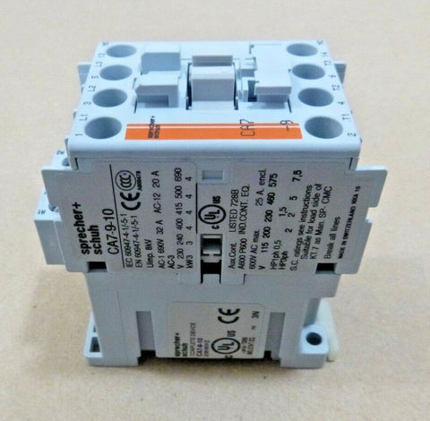 Sprecher + Schuh CA7 - 9 - 10 - 208 3 - pole, 9 AMP contactor DIN Rail 208 Volt Coil - Royal Equipment Sprecher + Schuh