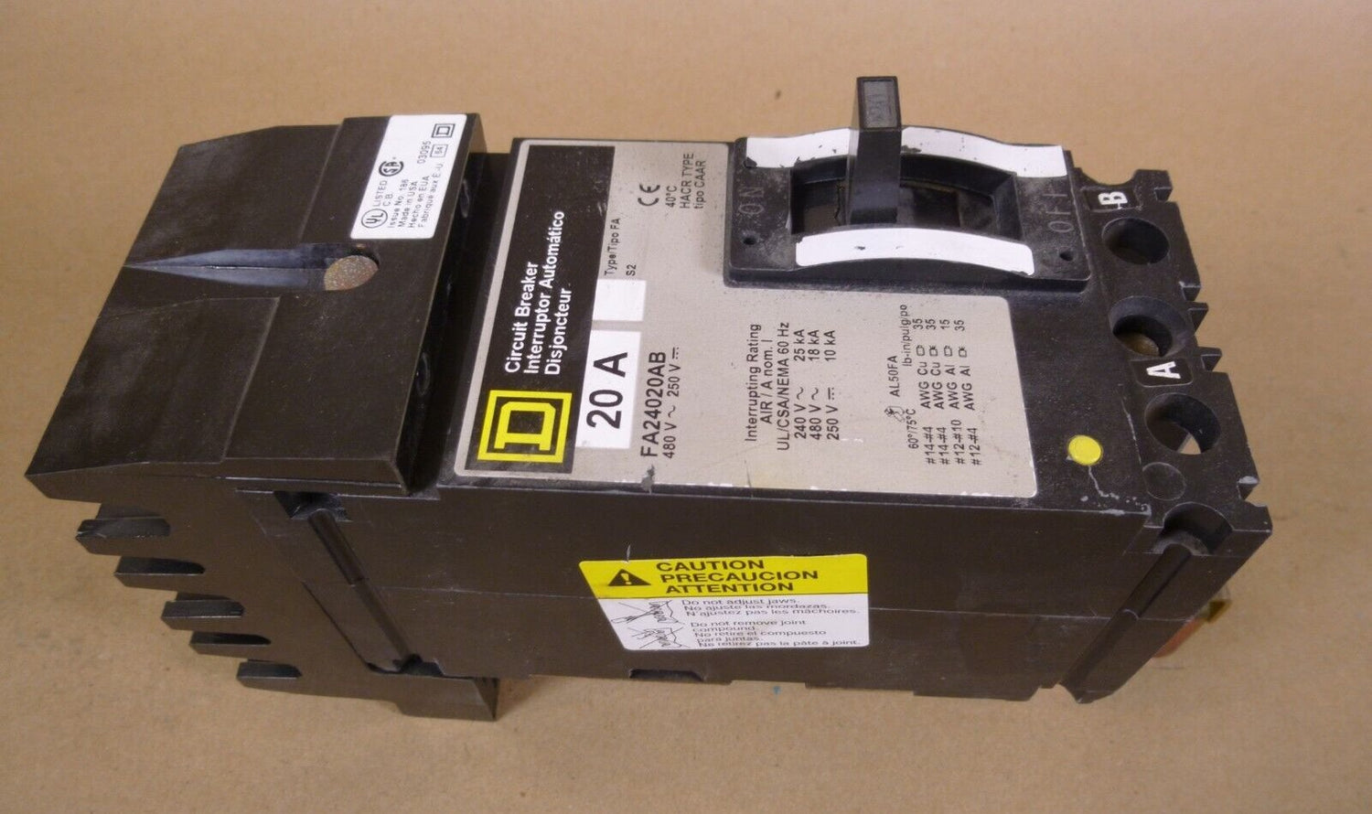 Square D Circuit Breaker 20A 2 Pole 480V 250V FA24020AB | Electrical MRO Replacement Parts &amp; Components and Commercial Electrical Supplies Company