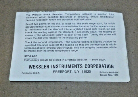 STAINLESS STEEL BI METAL THERMOMETER 6" FACE - 800 Deg. F - 7" STEM - USA - Royal Equipment WEKSLER