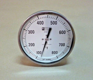 STAINLESS STEEL BI METAL THERMOMETER 6" FACE - 800 Deg. F - 7" STEM - USA - Royal Equipment WEKSLER