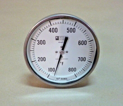 STAINLESS STEEL BI METAL THERMOMETER 6" FACE - 800 Deg. F - 7" STEM - USA - Royal Equipment WEKSLER