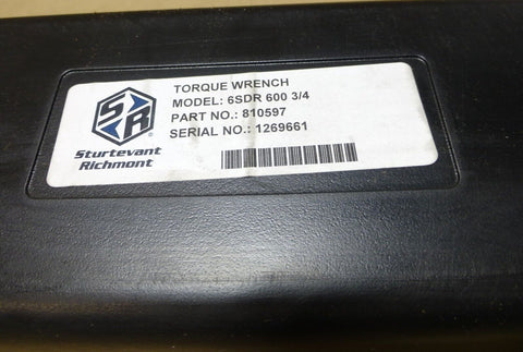 STURTEVANT RICHMONT 6SDR 600 3/4" DRIVE TORQUE WRENCH 74 - 590 FT LBS 100 - 800 NEWT - Royal Equipment STURTEVANT RICHMONT