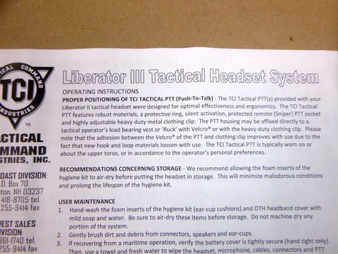 Surplus USGI New TCI Liberator III Tactical Headset System W/ PTT (Push to Talk) - Royal Equipment TACTICAL COMMAND INDUSTRIES