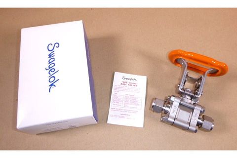 Swagelok 3 - Piece 60E Series Ball Valve, 1/2" Tube, Oval Handle SS - 63ES8 - LLK - NL - Royal Equipment Royal Equipment