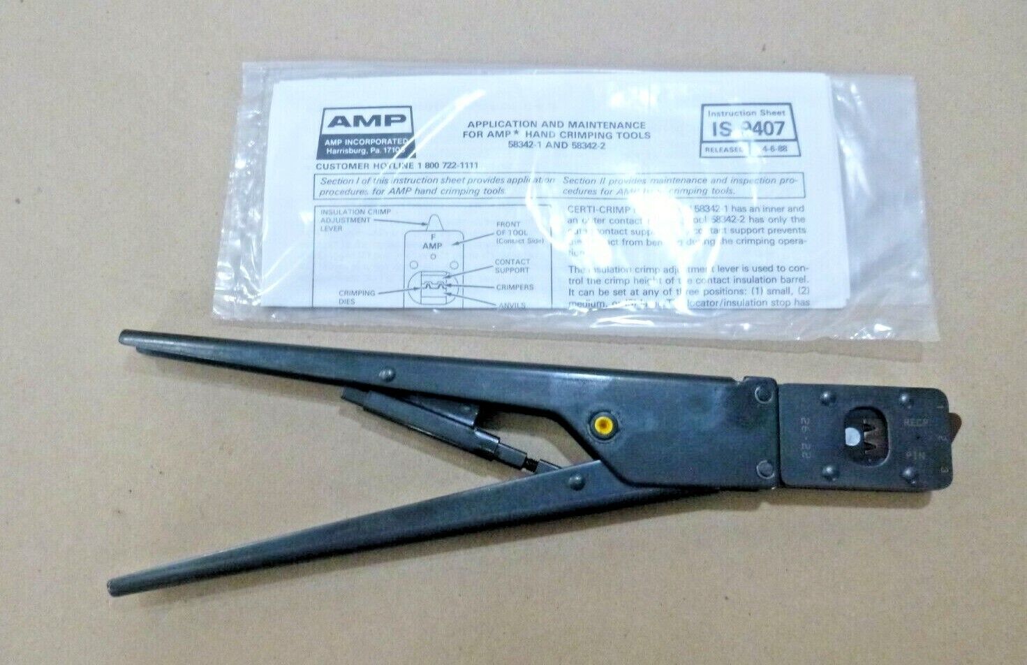 TE Connectivity / AMP 58342-1 Hand Crimper Tool Rectangular Contacts S.A.H.T. | Industrial MRO Tools and Replacement Industrial Equipment Components