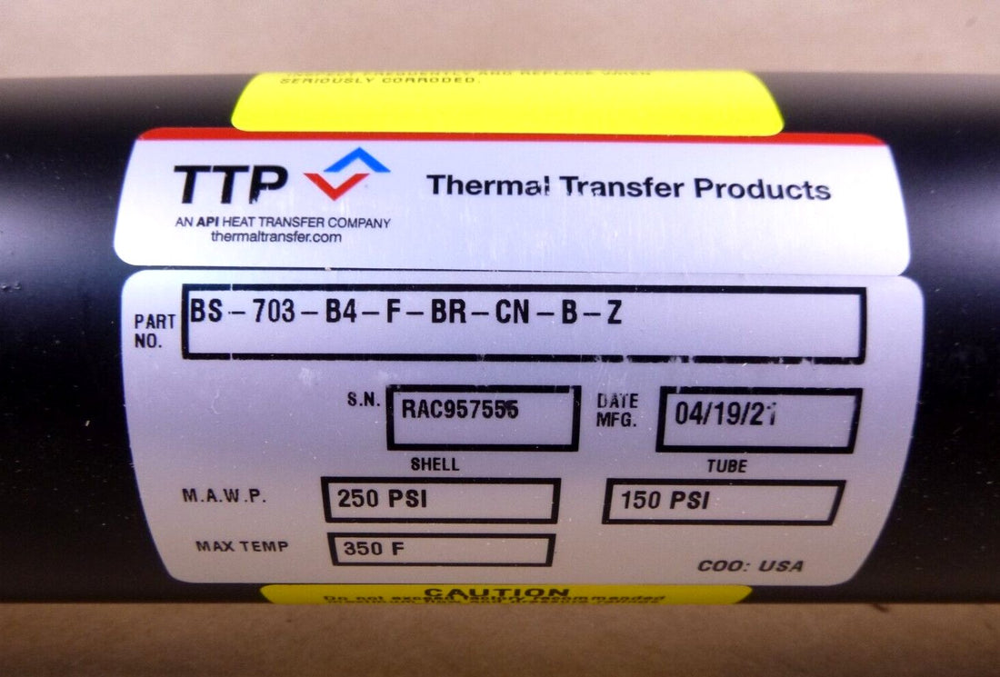 Thermal Transfer Shell &amp; Tube Heat Exchanger BS-703-B4-F-BR-CN-B-Z, Brass Shell | Industrial MRO Replacement Parts, Manufacturing Machine Parts &amp; Components, Heavy Equipment Parts Supplier