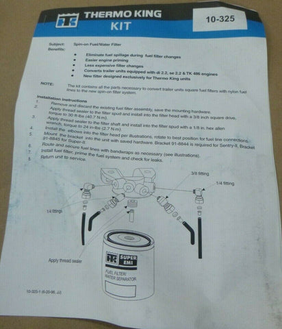 THERMO KING 10 - 325 EMI 3000 CONVERSION KIT di 2.2 se 2.2 TK 486 ENGINES FILTER - Royal Equipment THERMO KING