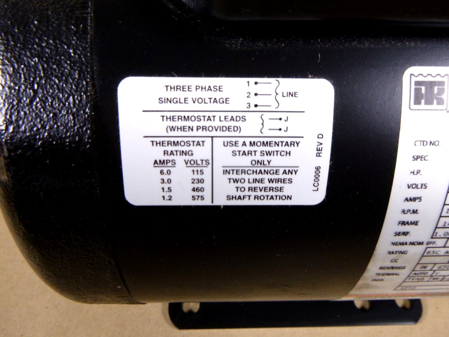 Thermo King 1040753, 104-0753 Container Reefer Electric Motor .5/.4 HP, 3 Phase | Industrial Electric Motors, Pumps &amp; Parts