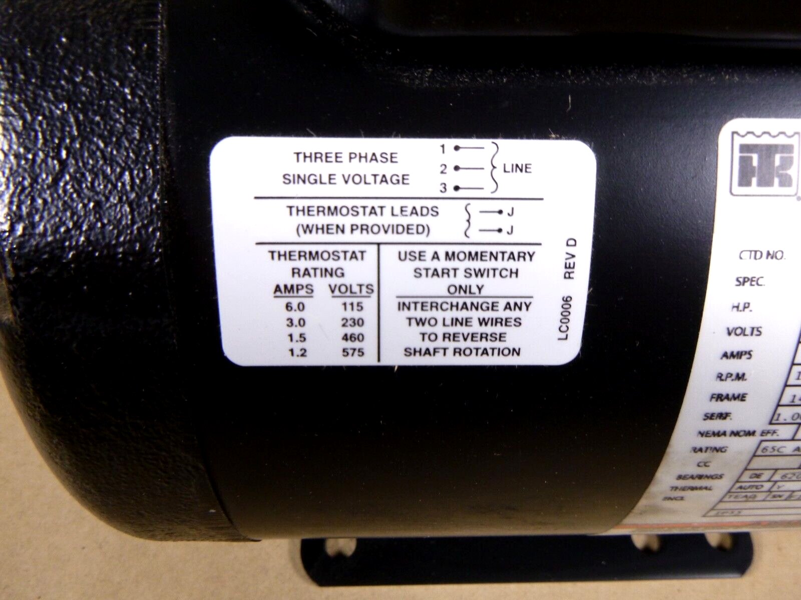 Thermo King 1040753, 104-0753 Container Reefer Electric Motor .5/.4 HP, 3 Phase | Industrial Electric Motors, Pumps &amp; Parts