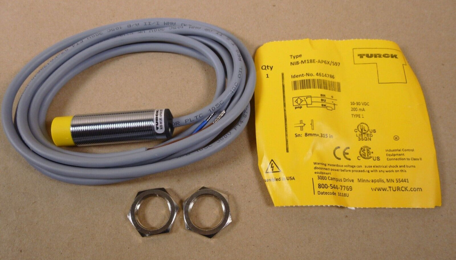 Turck NI8-M18E-AP6X/S97 Proximity Switch 10-30VDC 200mA Type 1 8mm USA | Industrial MRO Replacement Parts, Manufacturing Machine Parts &amp; Components, Heavy Equipment Parts Supplier