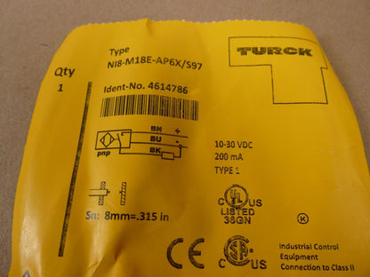 Turck NI8-M18E-AP6X/S97 Proximity Switch 10-30VDC 200mA Type 1 8mm USA | Industrial MRO Replacement Parts, Manufacturing Machine Parts &amp; Components, Heavy Equipment Parts Supplier