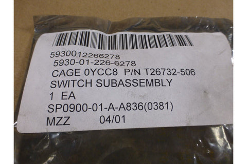 Tyco T2673 - 2 - 506 Switch Subassembly RM6532 , 5930 - 01 - 226 - 6278 - Royal Equipment TycoToggle Switches