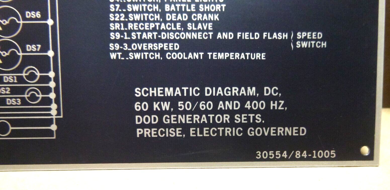 USGI 60 KW MEP Generator 50/60 &amp; 400 Hz. Aluminum Schematic Diagram Nameplates | Genuine MEP Generator Replacement Parts and Military Surplus Generator Parts