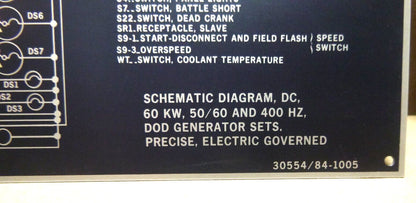 USGI 60 KW MEP Generator 50/60 &amp; 400 Hz. Aluminum Schematic Diagram Nameplates | Genuine MEP Generator Replacement Parts and Military Surplus Generator Parts
