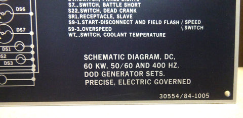 USGI 60 KW MEP Generator 50/60 & 400 Hz. Aluminum Schematic Diagram Nameplates - Royal Equipment USGI