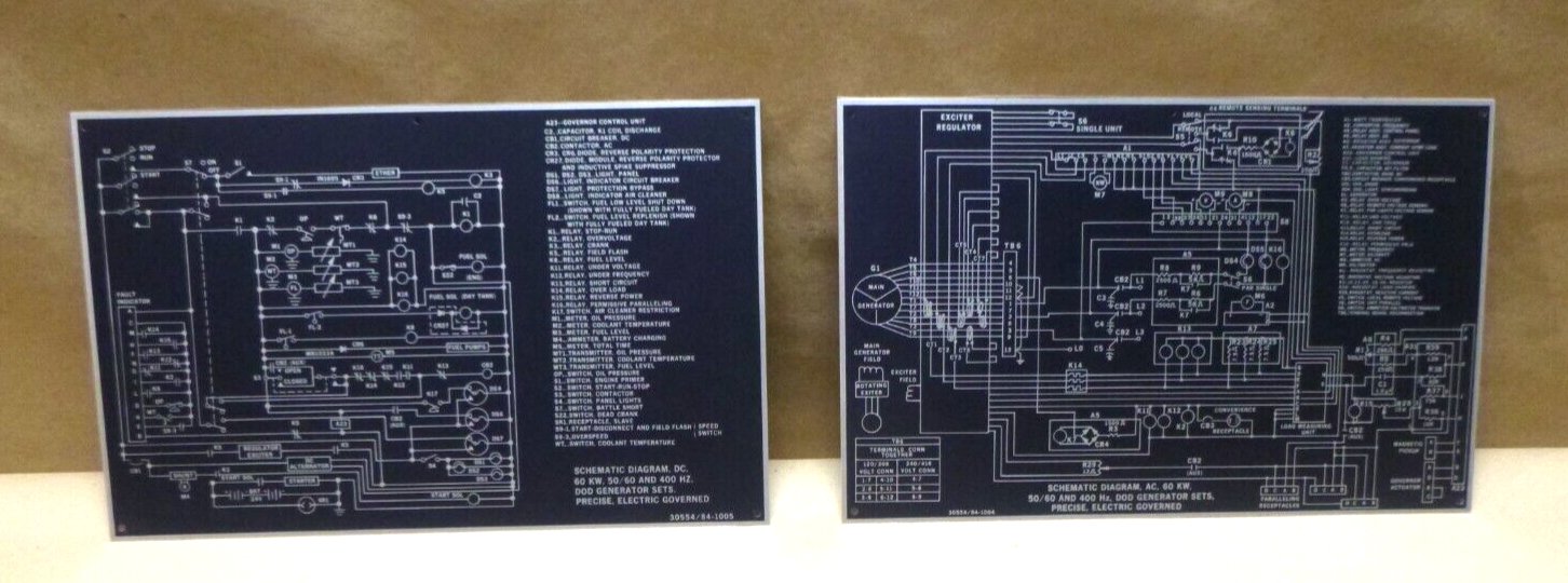 USGI 60 KW MEP Generator 50/60 &amp; 400 Hz. Aluminum Schematic Diagram Nameplates | Genuine MEP Generator Replacement Parts and Military Surplus Generator Parts