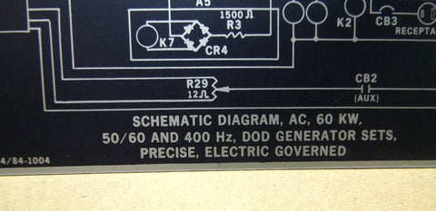 USGI 60 KW MEP Generator 50/60 & 400 Hz. Aluminum Schematic Diagram Nameplates - Royal Equipment USGI