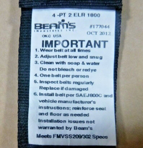 USGI Beams Ind. 4 Point 2 Emergency Locking Retractors 2" Seat Belt Harness USA - Royal Equipment BEAMS IND.