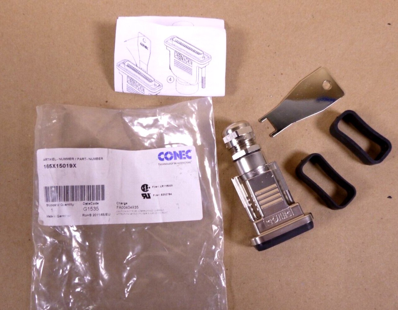 USGI Conec Backshell 9 Position D-SUB HOOD JACK 180 Deg. 165X15019X | Electrical MRO Replacement Parts &amp; Components and Commercial Electrical Supplies Company