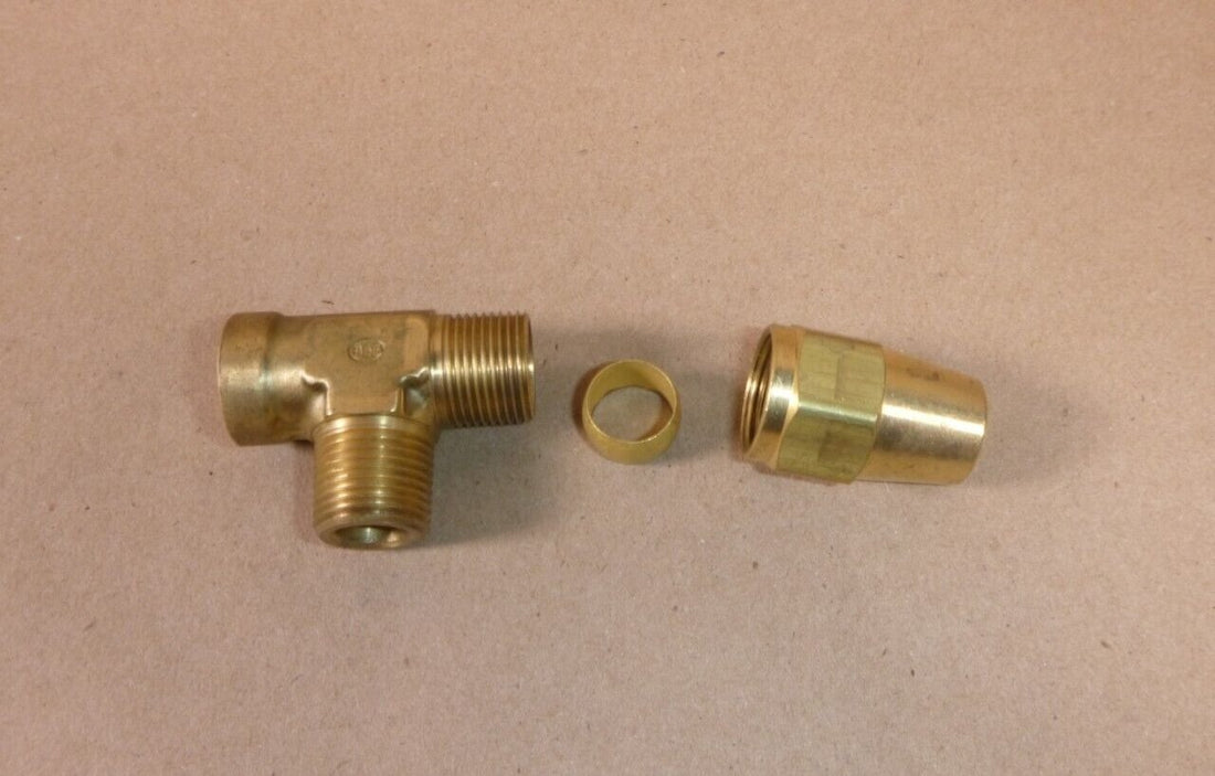 USGI M939 5-Ton Truck Front Air Brake Valve Pipe To Tube Brass Tee MS39189-2 | Genuine M35 Military Truck Parts and M939 Cargo Truck Surplus Parts